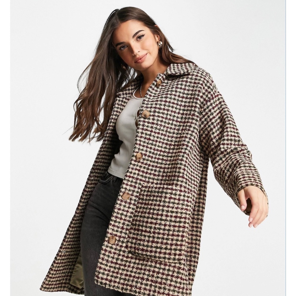 Oversized Monki Nimra Recycled Boucle Check coat in Multi Color
